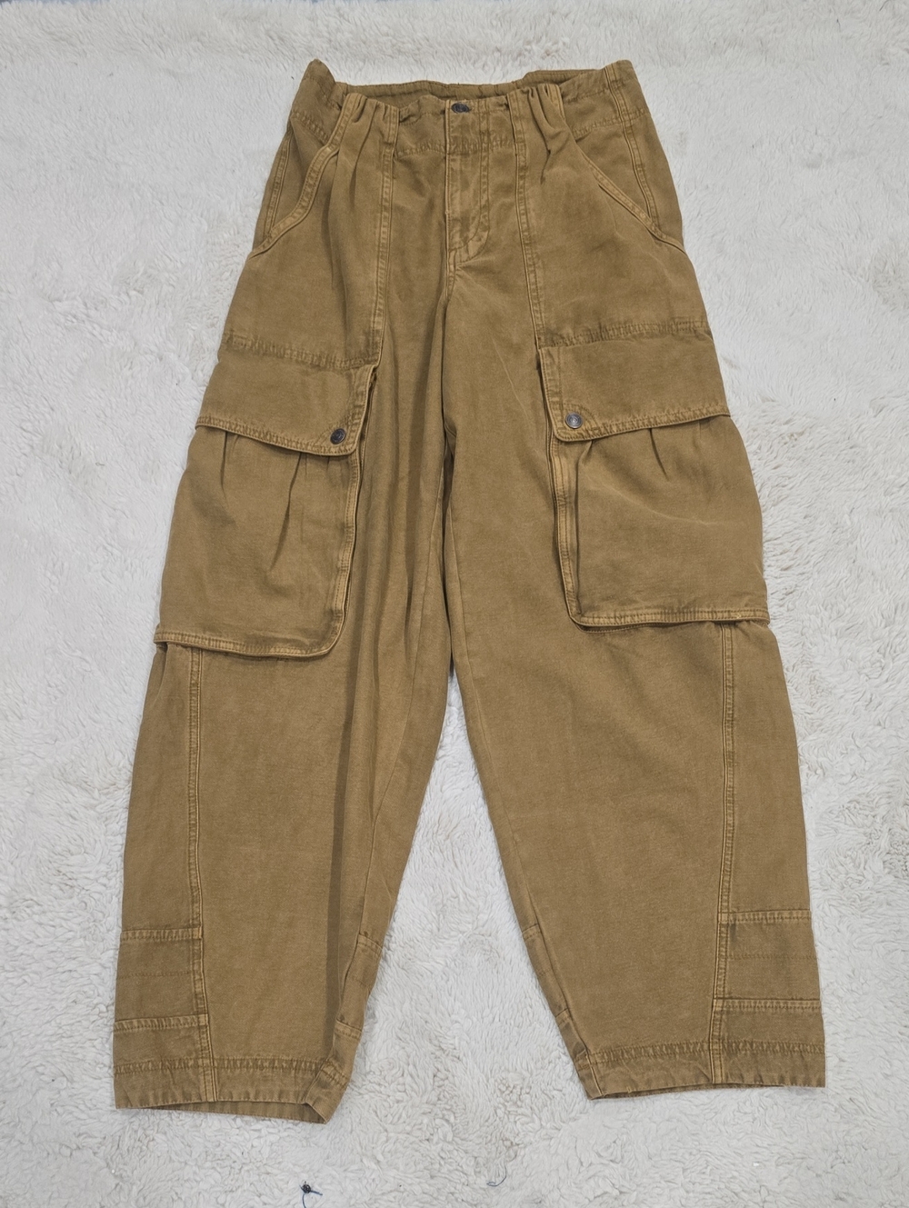 Free People Tan Cargo Jeans with Button-Flap Pockets